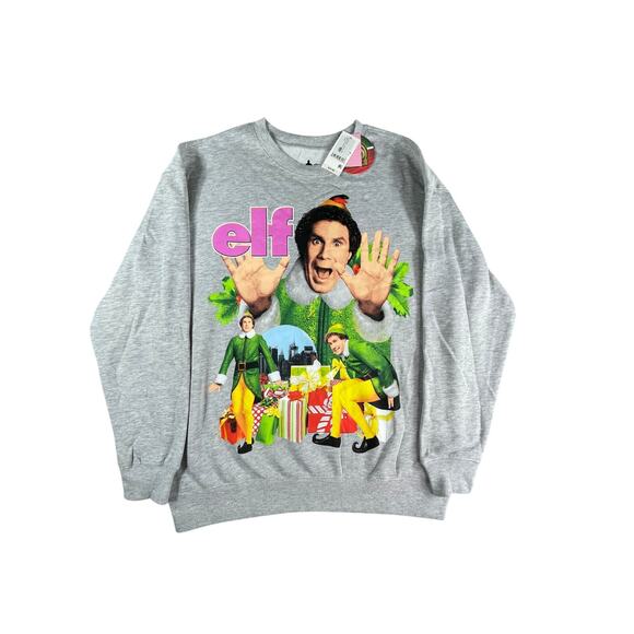 Elf Buddy Christmas Sweatshirt Mens Large Gray Crewneck Hybrid Apparel Crew NWT - Picture 1 of 7